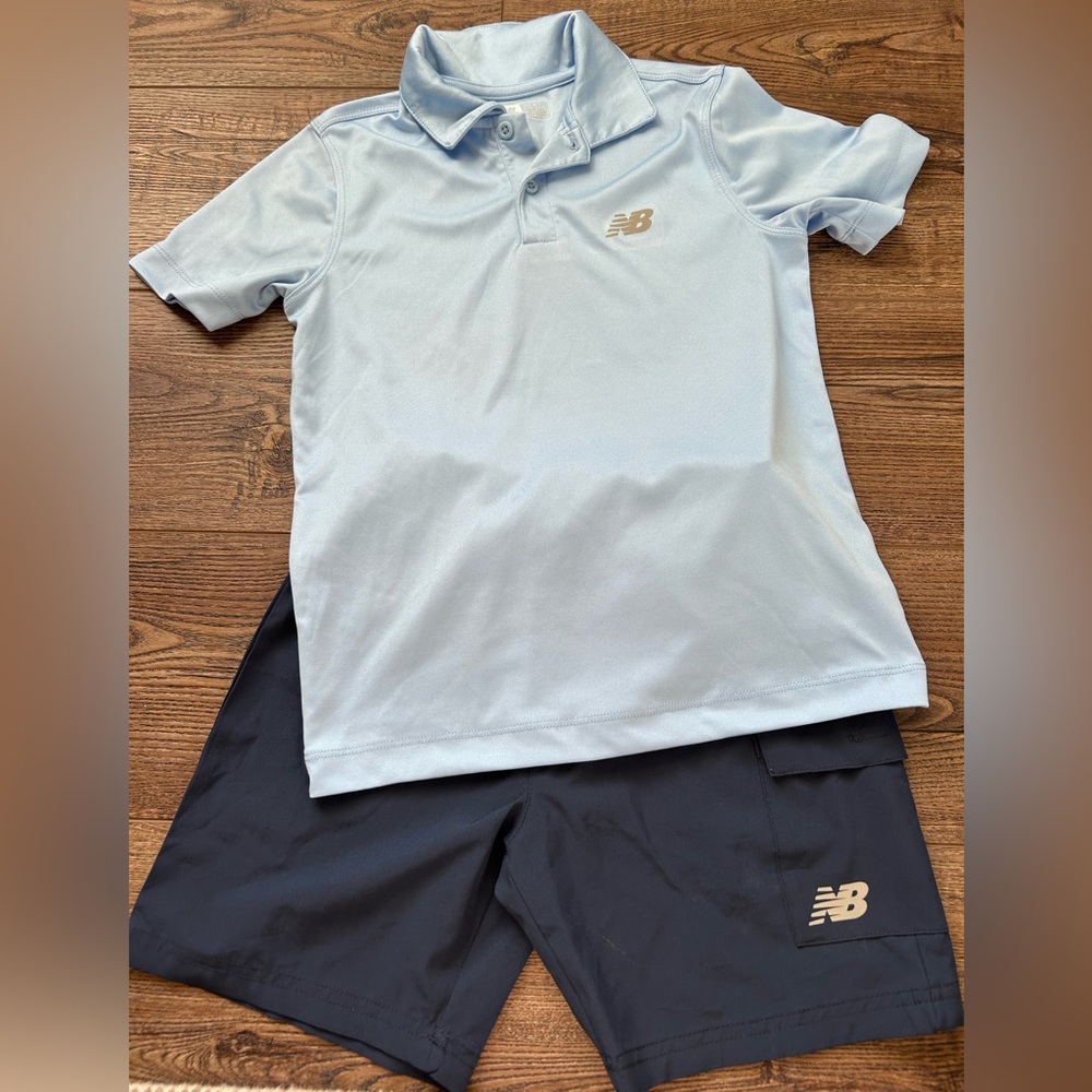 New Balance Light Blue and Navy Sports Short and Polo Set Size 8